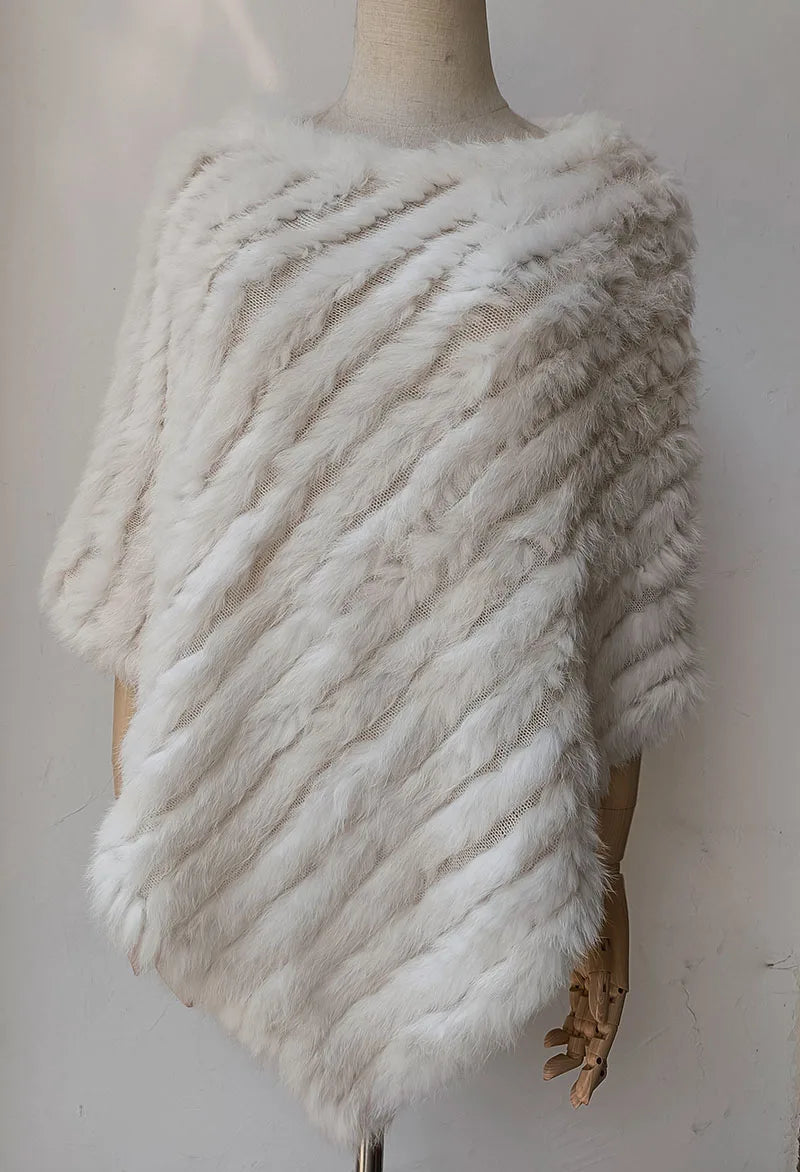 HSPL 2023 Spring Hot Sale Knitted Natural Fur Shawl Fashion Rabbit Fur Cape Shawl Genuine Rabbit Fur Women Black Fur Poncho