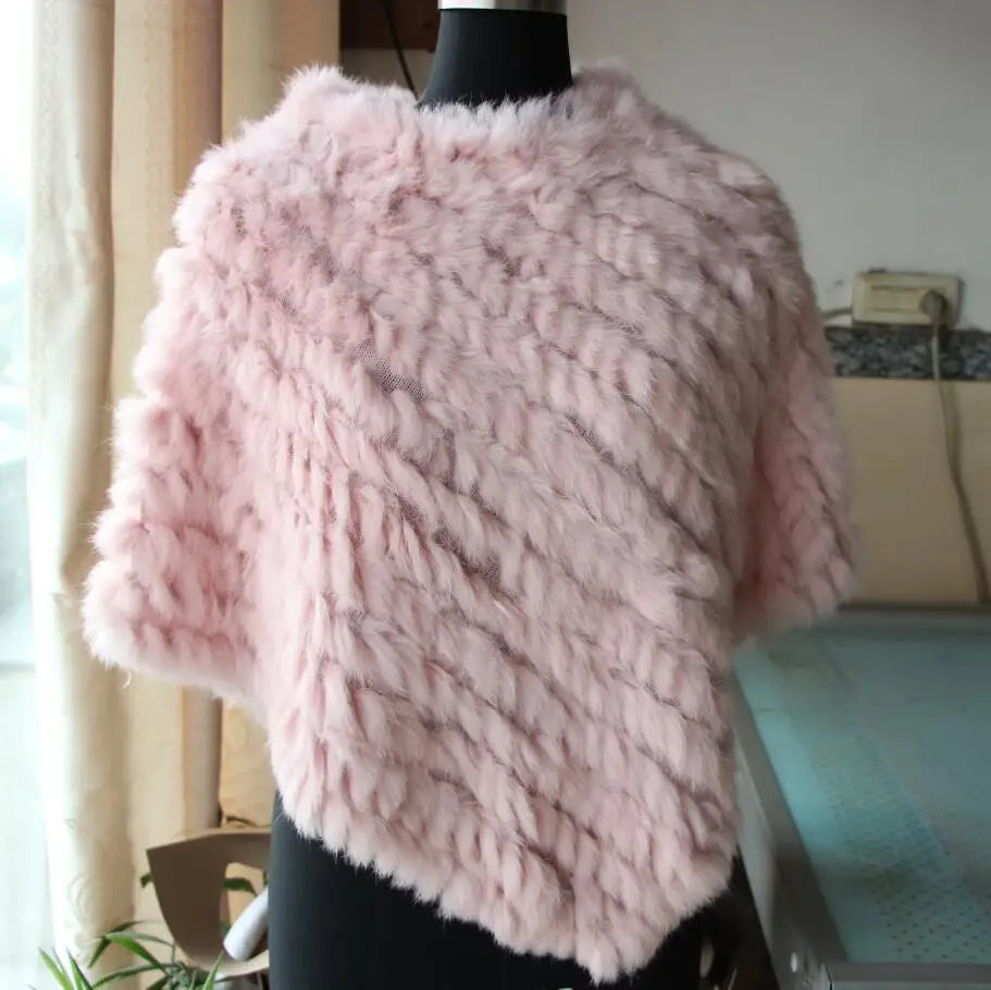 2019 FREE SHIPPING Handmade Knitted women Rabbit Fur Poncho Genuine Rabbit fur fashion poncho shawl jacket Coats wholesale