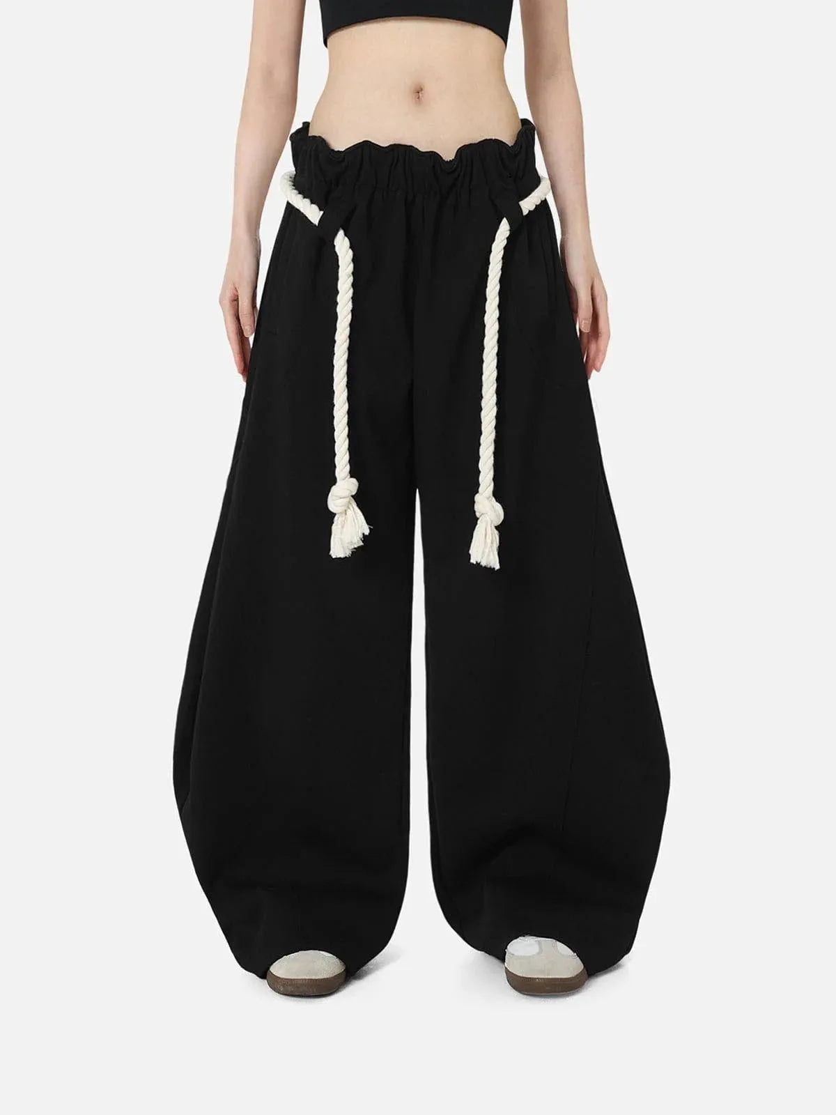 New Casual Women Street Pant Fashion Autumn Oversized Vintage Pocket Drawstring Wide Leg Pants Elegant Loose Baggy Chic Trousers