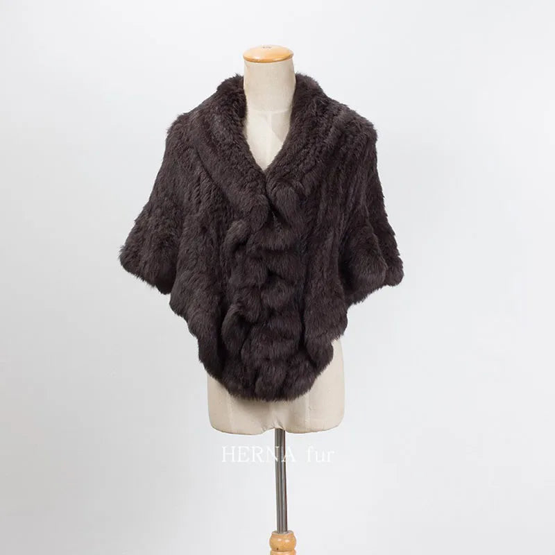 Women Winter Real Rabbit Fur Shawl With Wave Cut Fashion Wholesale Thick Warm Female Natural Fur Wrap With Hooks