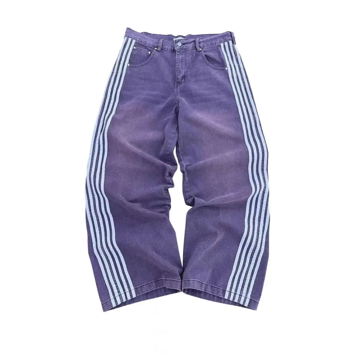 Street Leisure Jeans Baggy Harajuku Embroidered Striped Sweatpants Hip Hop Casual Wide Leg Men Denim Pants Y2k Women Trousers