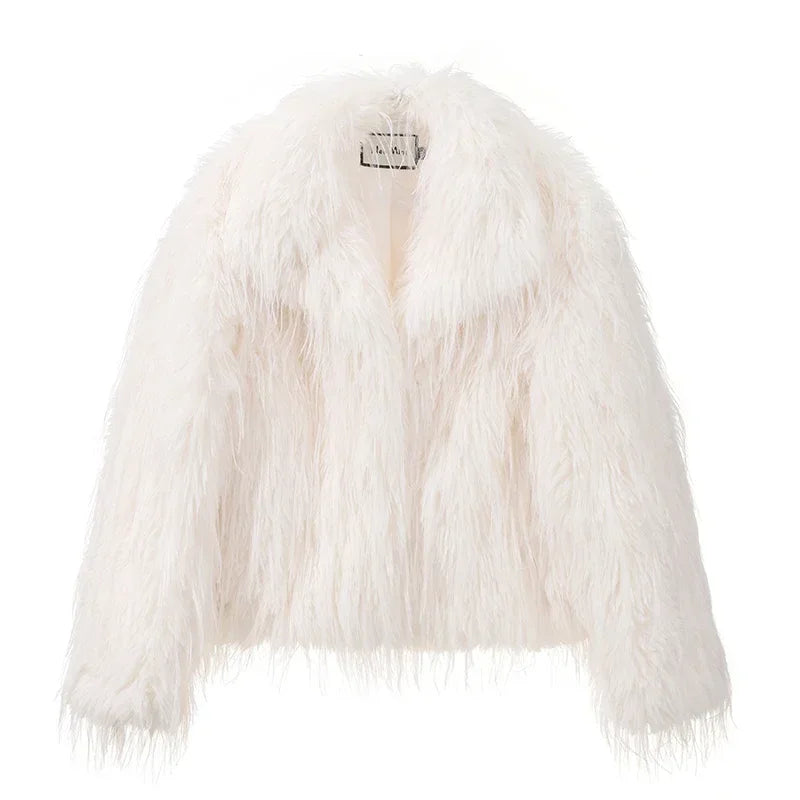 Neo Mint 2024 Winter Fluffy Faux Fur Coat Women Luxury Brand Tassels Furry Turkey Fur Jacket Streetwear Loose Overcoat Outerwear