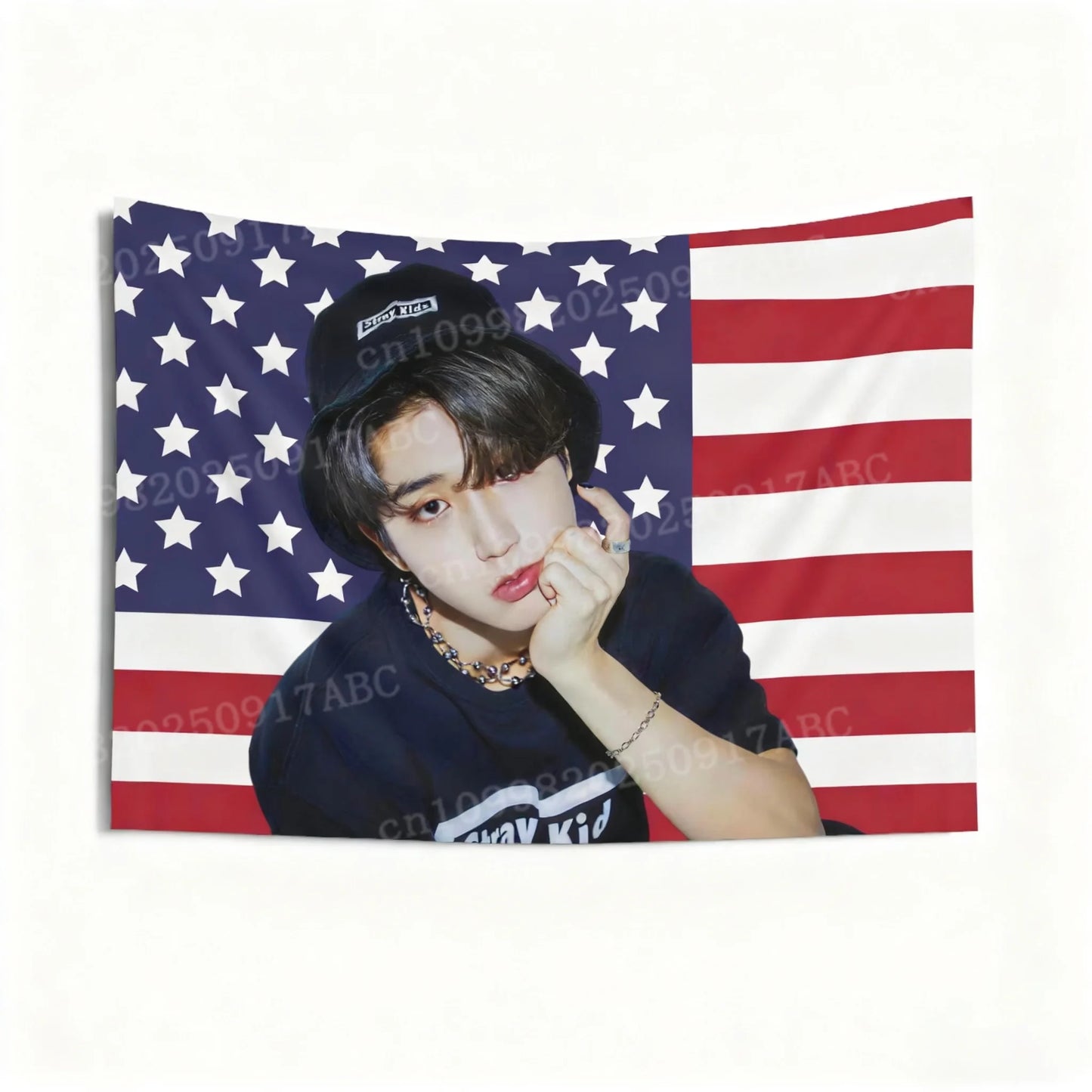 Kpop Idol Tapestry SKZ Han Jisung Pink American Flag Tapestry Wall Hanging Tapestry Decoration Background Cloth GardenTapestry