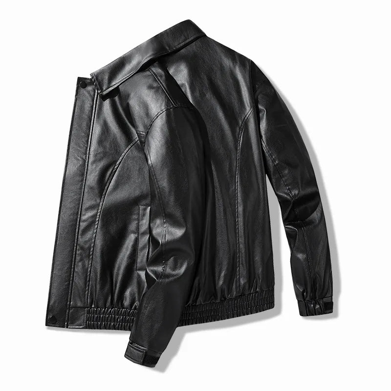 Autumn Man Leather Jacket High Street Solid Color Turn Down Collar Male Coat Motorcycle Punk Long Sleeve Zipper Men Outerwear