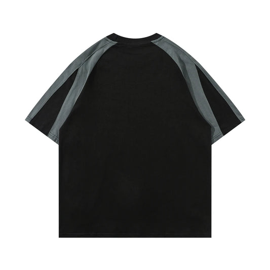 Vintage Color Block Tees Tops Men Streetwear Hip Hop Letter Print Casual TShirt Oversized Harajuku Sport Short Sleeve T-Shirts