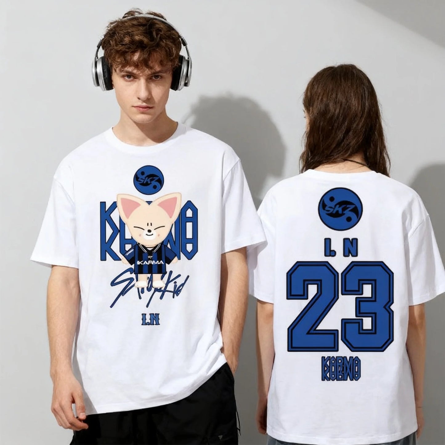 Hot Selling KPOP KARMA HYUNJIN Cartoon Print Oversized Casual Cute Fashion T-shirt Korean Fashion Fan T-shirt Harajuku Top