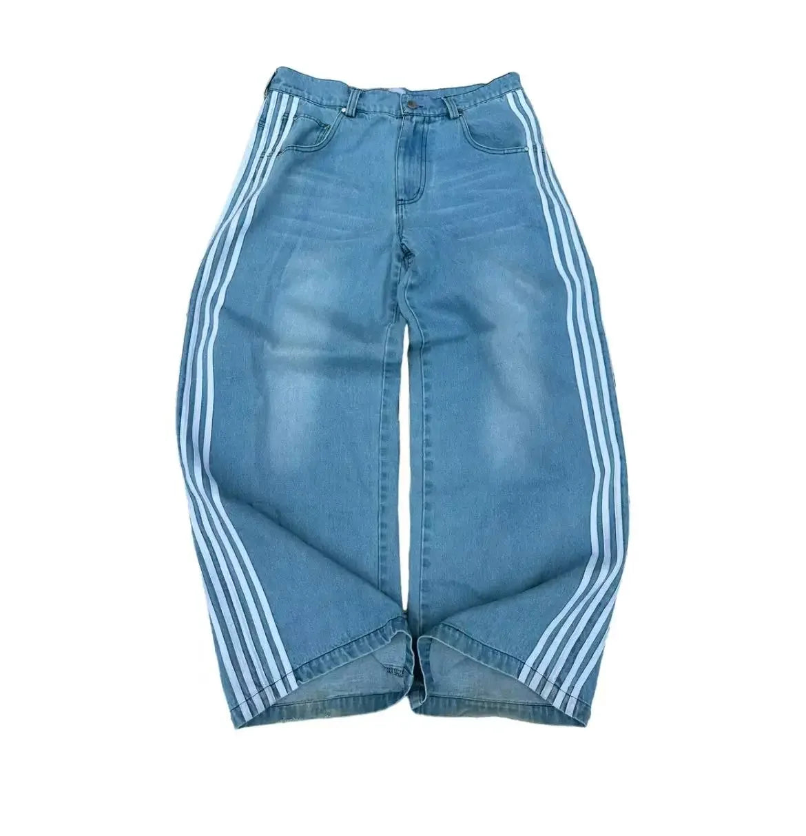 Street Leisure Jeans Baggy Harajuku Embroidered Striped Sweatpants Hip Hop Casual Wide Leg Men Denim Pants Y2k Women Trousers