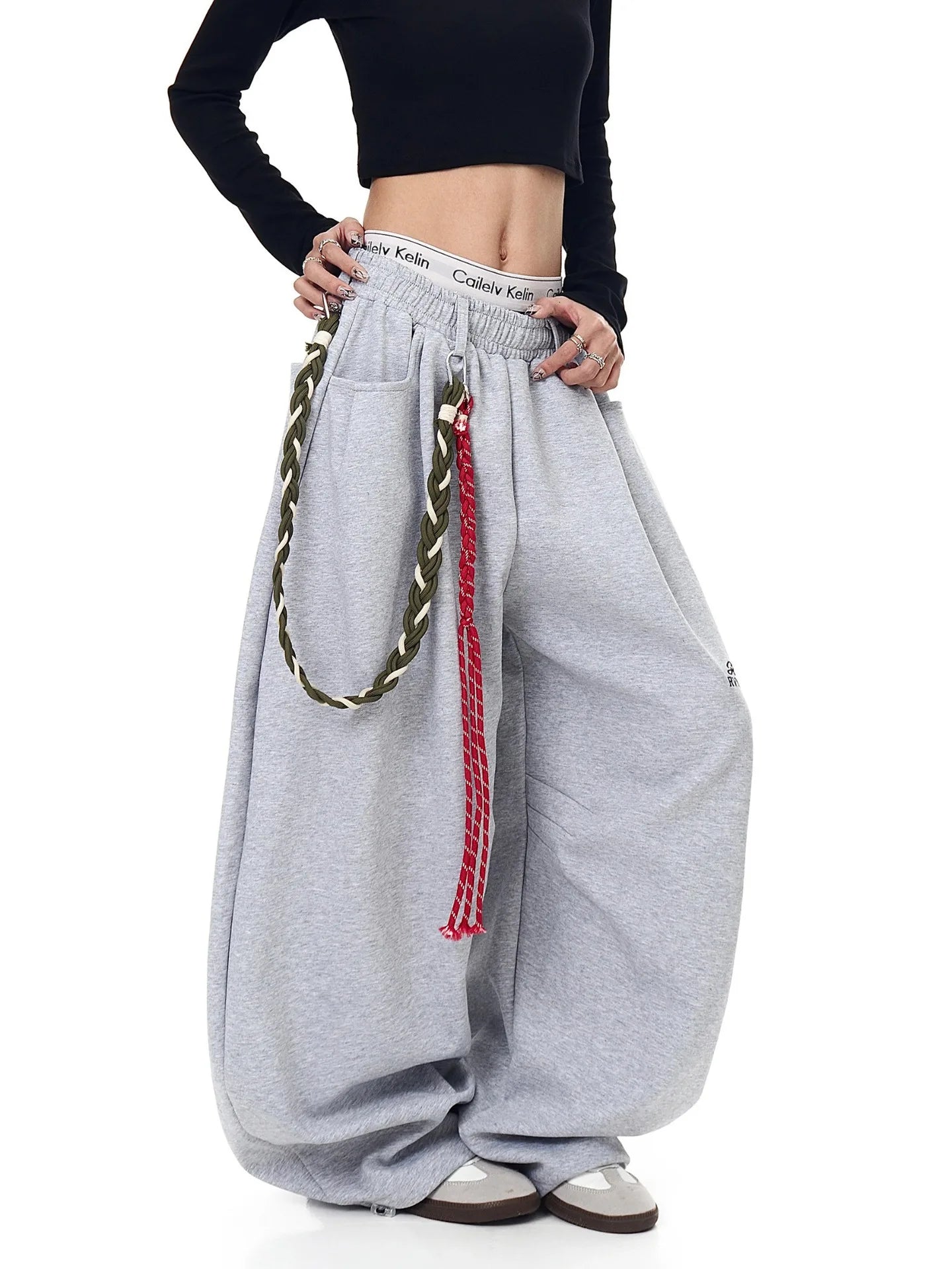 Casual Drawstring Lettered Sweatpants Loose Wide Leg Drapey Couples Long Pants Polyester Fiber Straight Leg Loose Fit Long Tr...