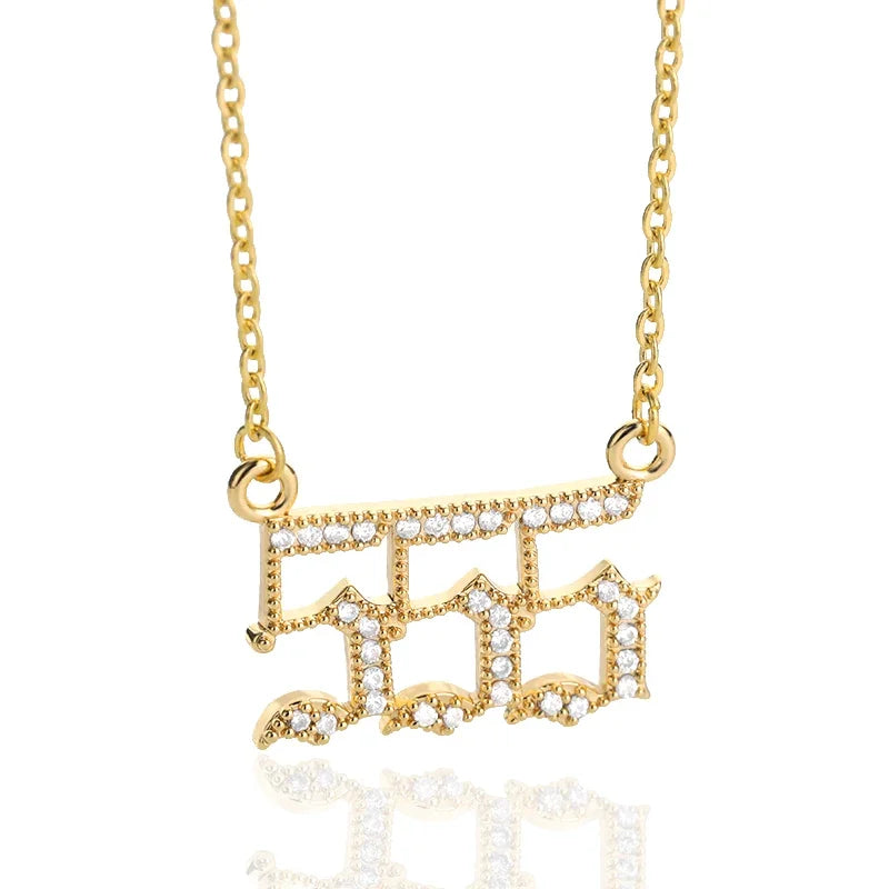 Stainless Steel Angel Number Necklace 111 222 333 444 555 666 777 888 999 Charms Zircon Pendant Necklaces For Women Birthday