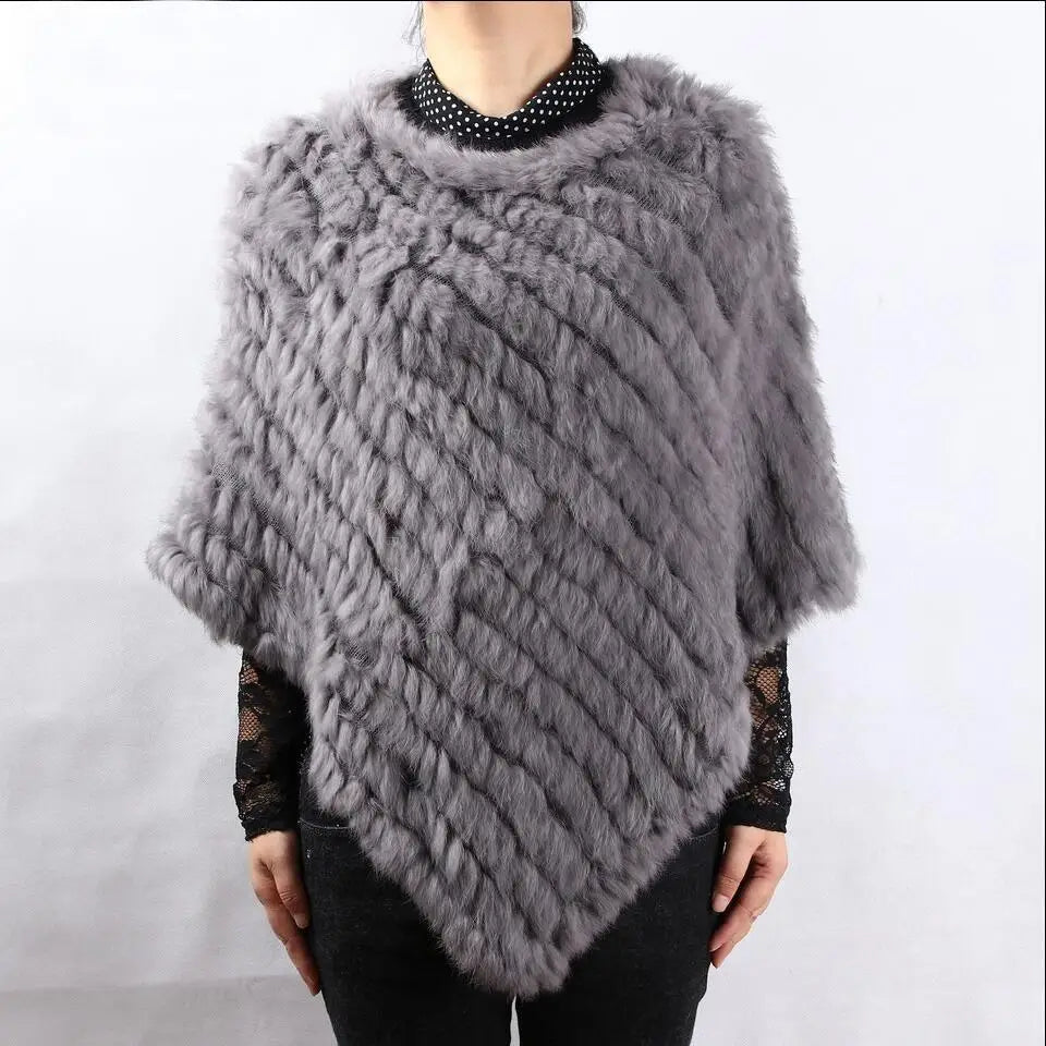 ZDFURS * Winter Hot Sale Knitted Natural rabbit fur Poncho Fashion Rabbit Fur Shawl Genuine Rabbit Fur warps Women Fur Poncho
