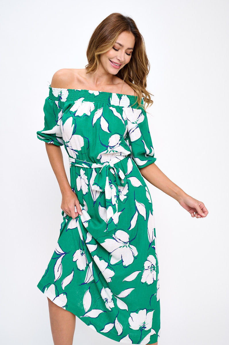 Floral Print Versatile Neckline Maxi Dress with Tie