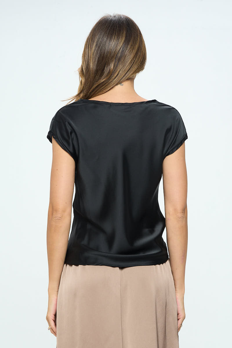 Solid Satin Top with Cowl Neck