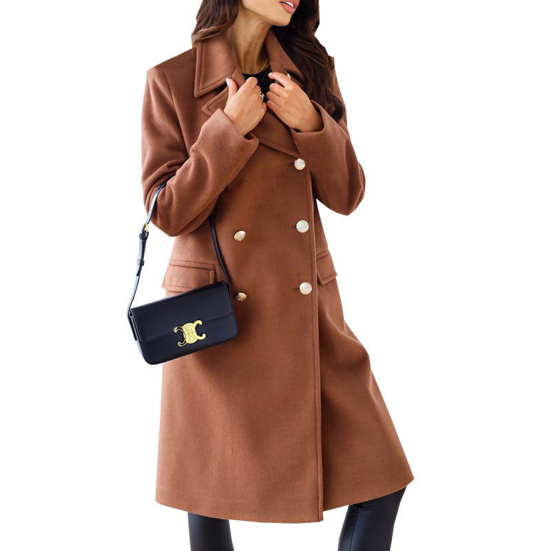 Double-breasted woolen coat