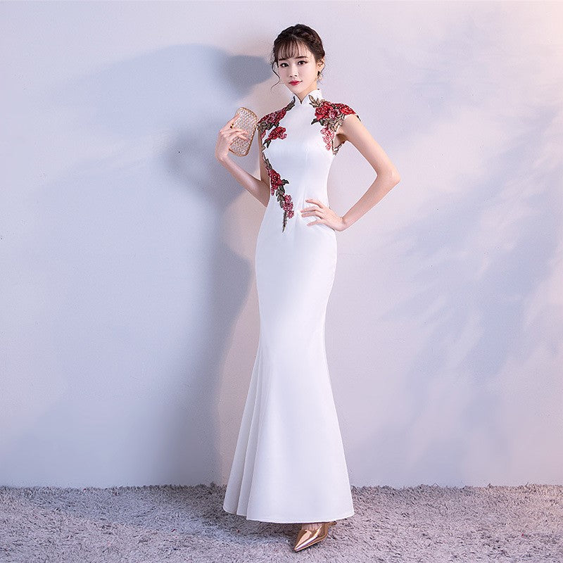 Elegant Chinoiserie Fishtail Cheongsam Evening Dress