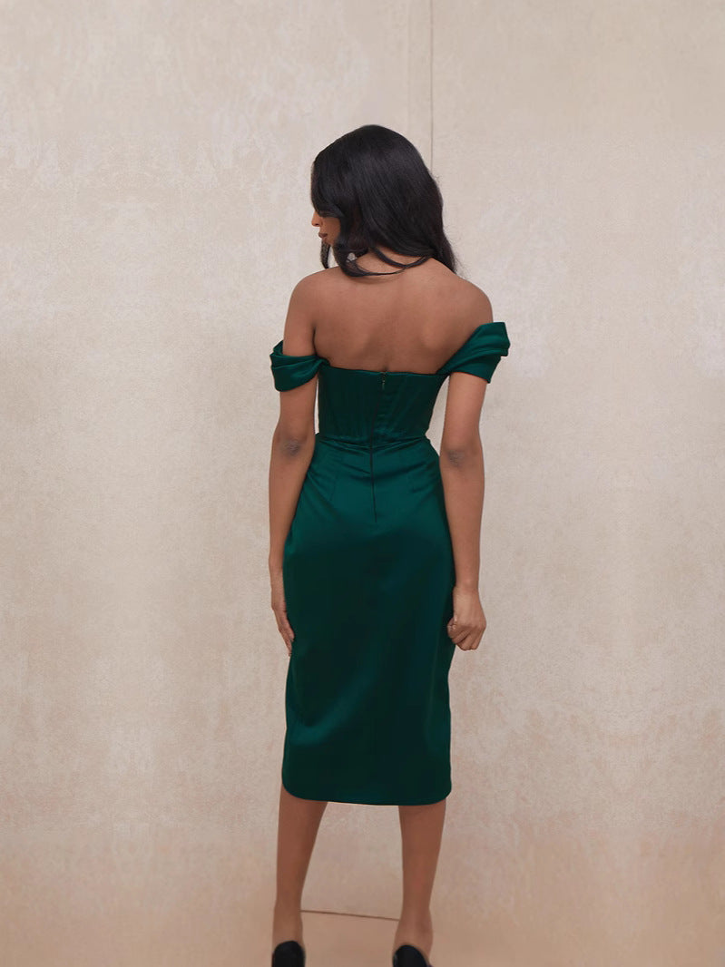 Womens V-Neck Figure-Hugging Evening Dress  Elegant Slit Midi for Special Occasions