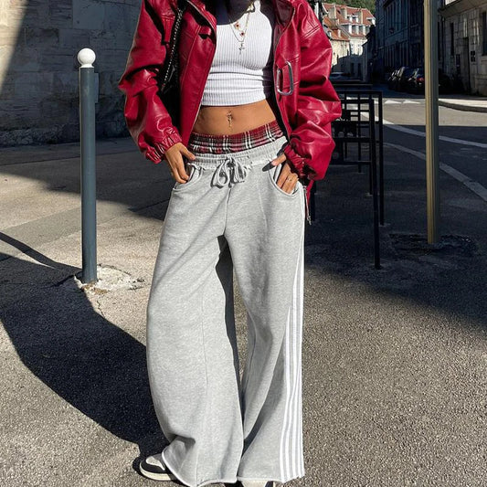American Retro College Style Loose Fit Two-Piece Set with Double Waist Head Fake Bathroom Pants for Sports Leisure 2026 Fashion