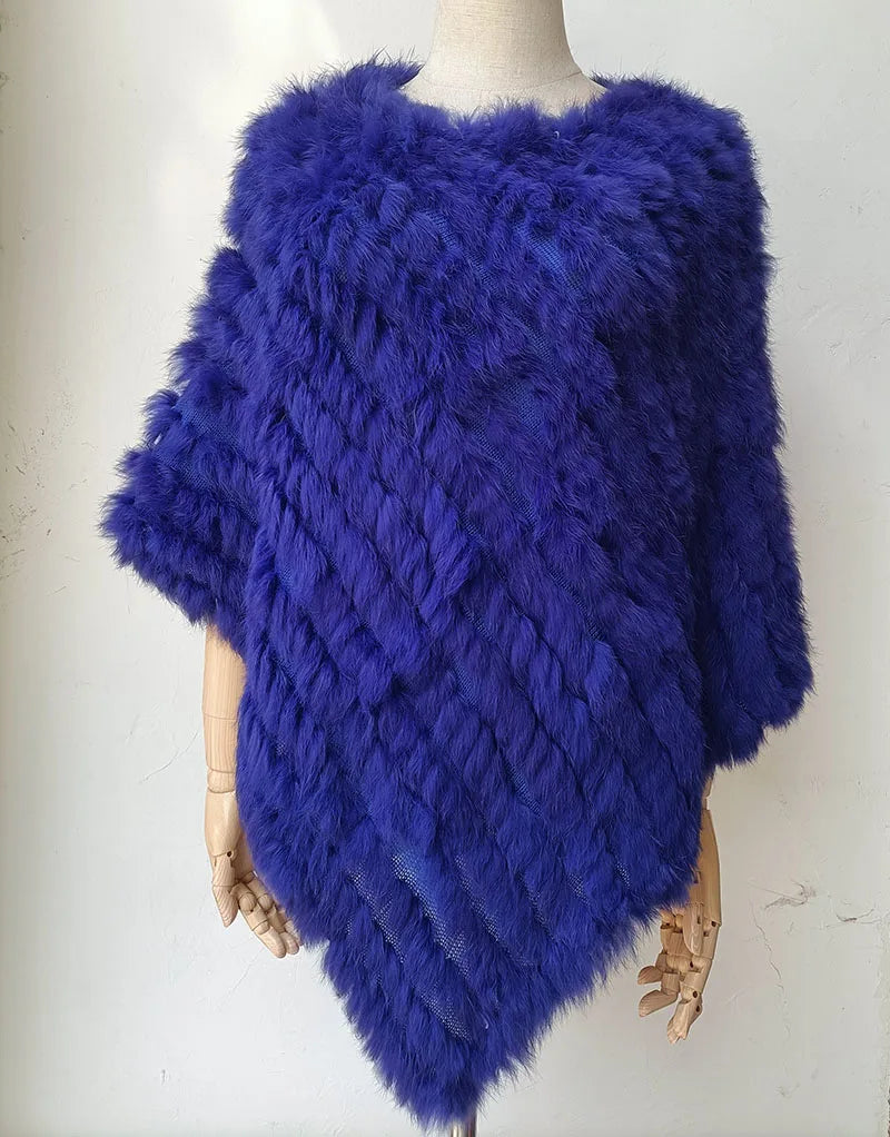 HSPL 2023 Spring Hot Sale Knitted Natural Fur Shawl  Fashion Rabbit Fur Cape Shawl Genuine Rabbit Fur Women Black Fur Poncho