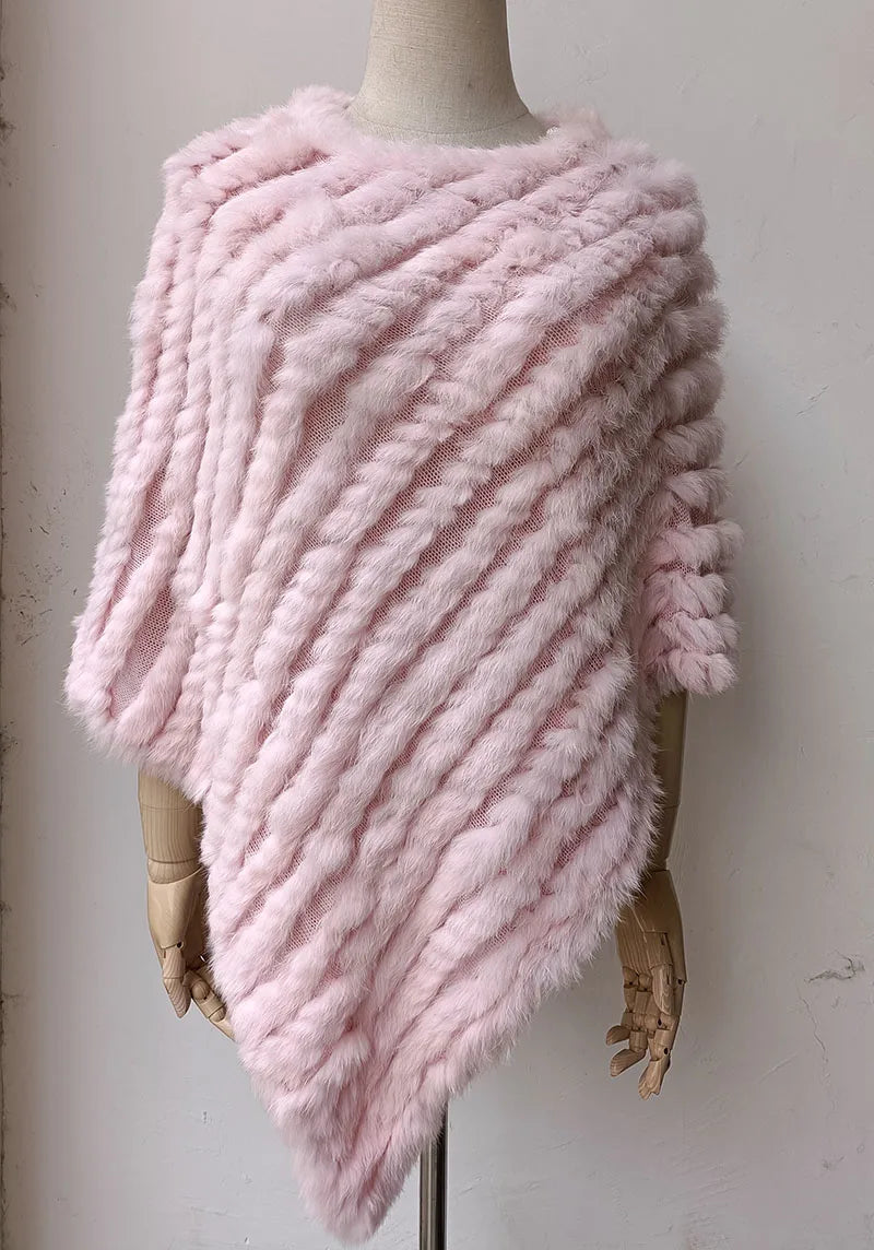 HSPL 2023 Spring Hot Sale Knitted Natural Fur Shawl  Fashion Rabbit Fur Cape Shawl Genuine Rabbit Fur Women Black Fur Poncho