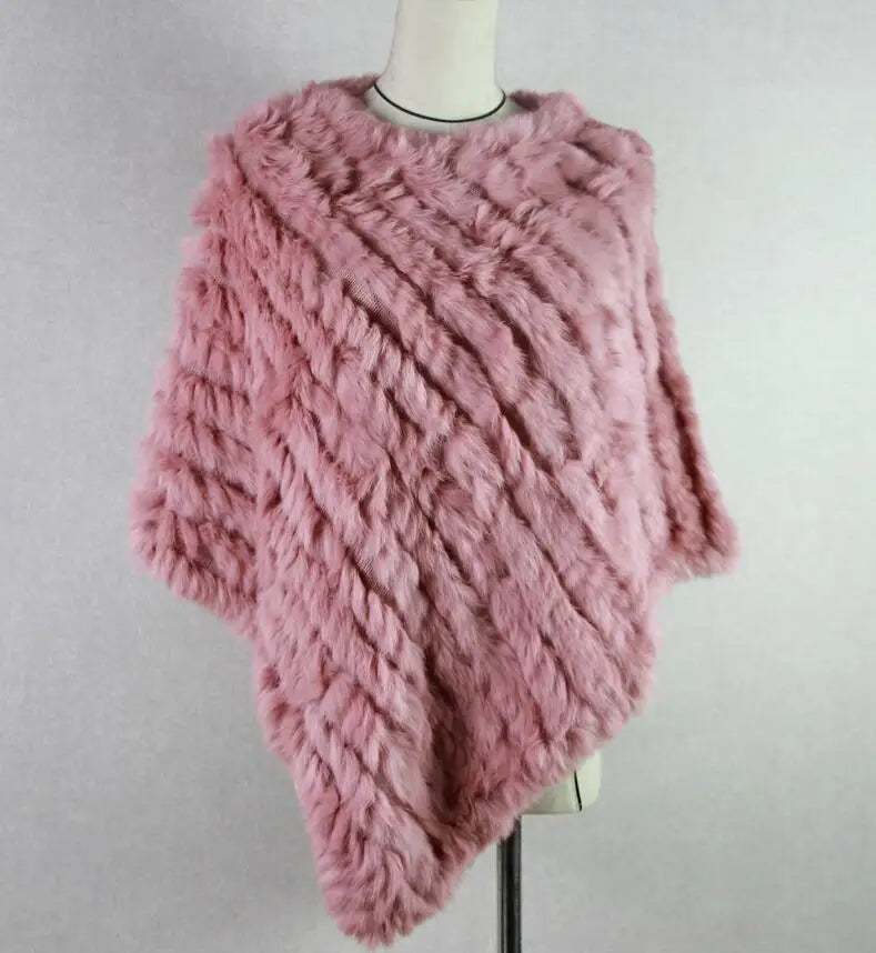 2019 FREE SHIPPING  Handmade Knitted women Rabbit Fur Poncho Genuine  Rabbit fur fashion poncho shawl jacket Coats wholesale