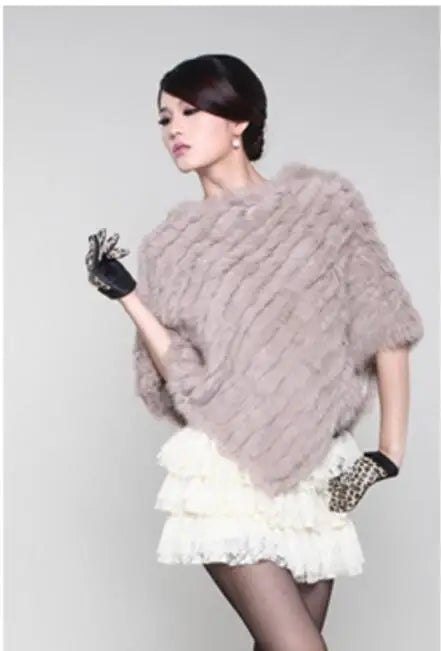2019 FREE SHIPPING  Handmade Knitted women Rabbit Fur Poncho Genuine  Rabbit fur fashion poncho shawl jacket Coats wholesale