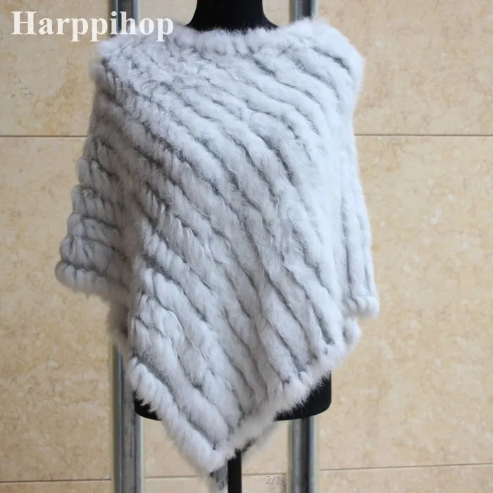 2019 FREE SHIPPING  Handmade Knitted women Rabbit Fur Poncho Genuine  Rabbit fur fashion poncho shawl jacket Coats wholesale