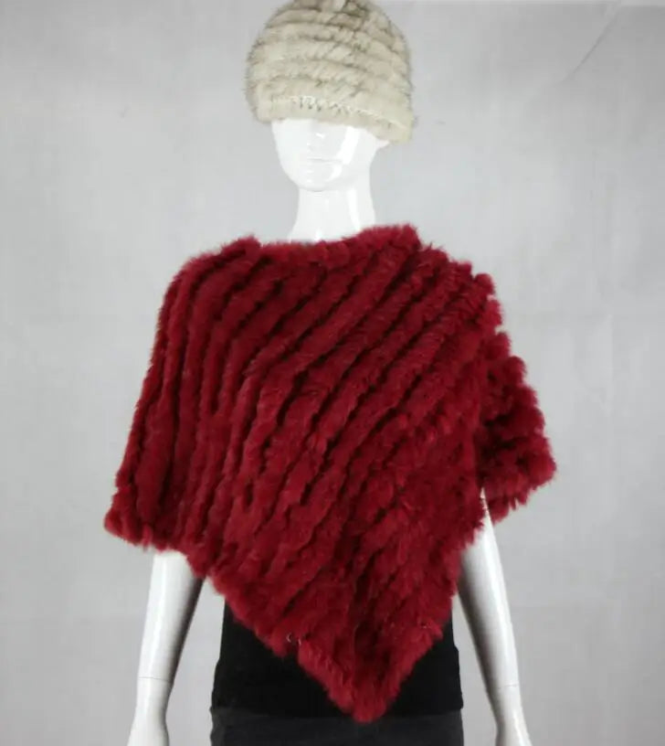 2019 FREE SHIPPING  Handmade Knitted women Rabbit Fur Poncho Genuine  Rabbit fur fashion poncho shawl jacket Coats wholesale
