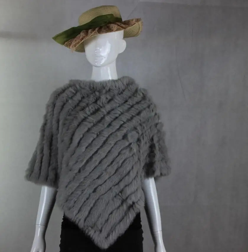 2019 FREE SHIPPING  Handmade Knitted women Rabbit Fur Poncho Genuine  Rabbit fur fashion poncho shawl jacket Coats wholesale