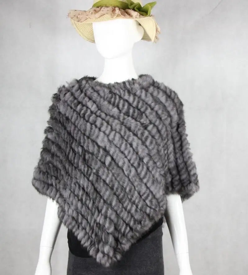 2019 FREE SHIPPING  Handmade Knitted women Rabbit Fur Poncho Genuine  Rabbit fur fashion poncho shawl jacket Coats wholesale