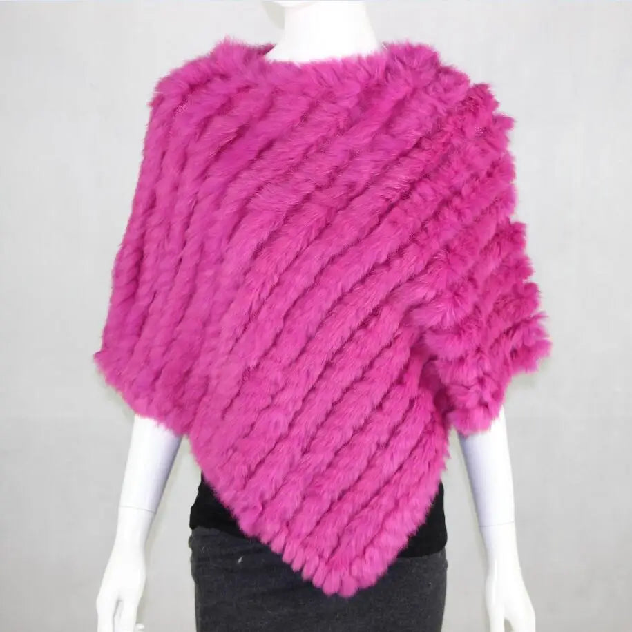 2019 FREE SHIPPING  Handmade Knitted women Rabbit Fur Poncho Genuine  Rabbit fur fashion poncho shawl jacket Coats wholesale