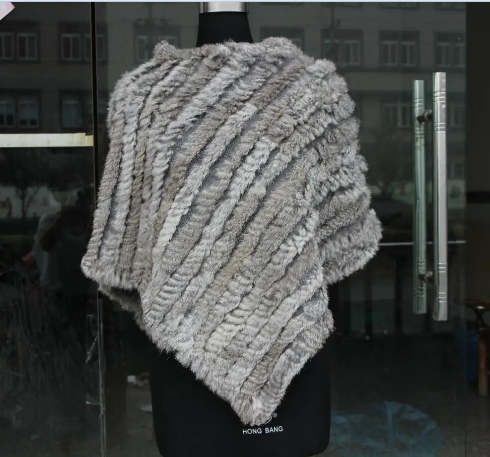 2019 FREE SHIPPING  Handmade Knitted women Rabbit Fur Poncho Genuine  Rabbit fur fashion poncho shawl jacket Coats wholesale