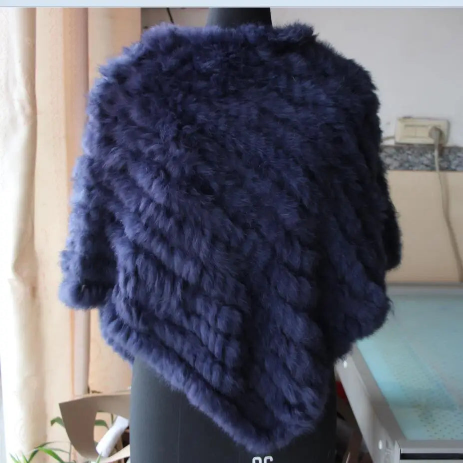 2019 FREE SHIPPING  Handmade Knitted women Rabbit Fur Poncho Genuine  Rabbit fur fashion poncho shawl jacket Coats wholesale
