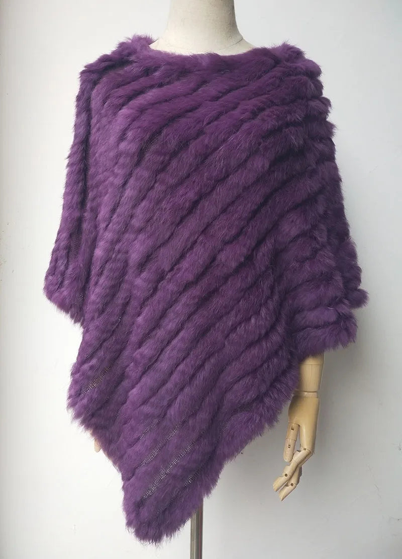 HSPL 2023 Spring Hot Sale Knitted Natural Fur Shawl  Fashion Rabbit Fur Cape Shawl Genuine Rabbit Fur Women Black Fur Poncho
