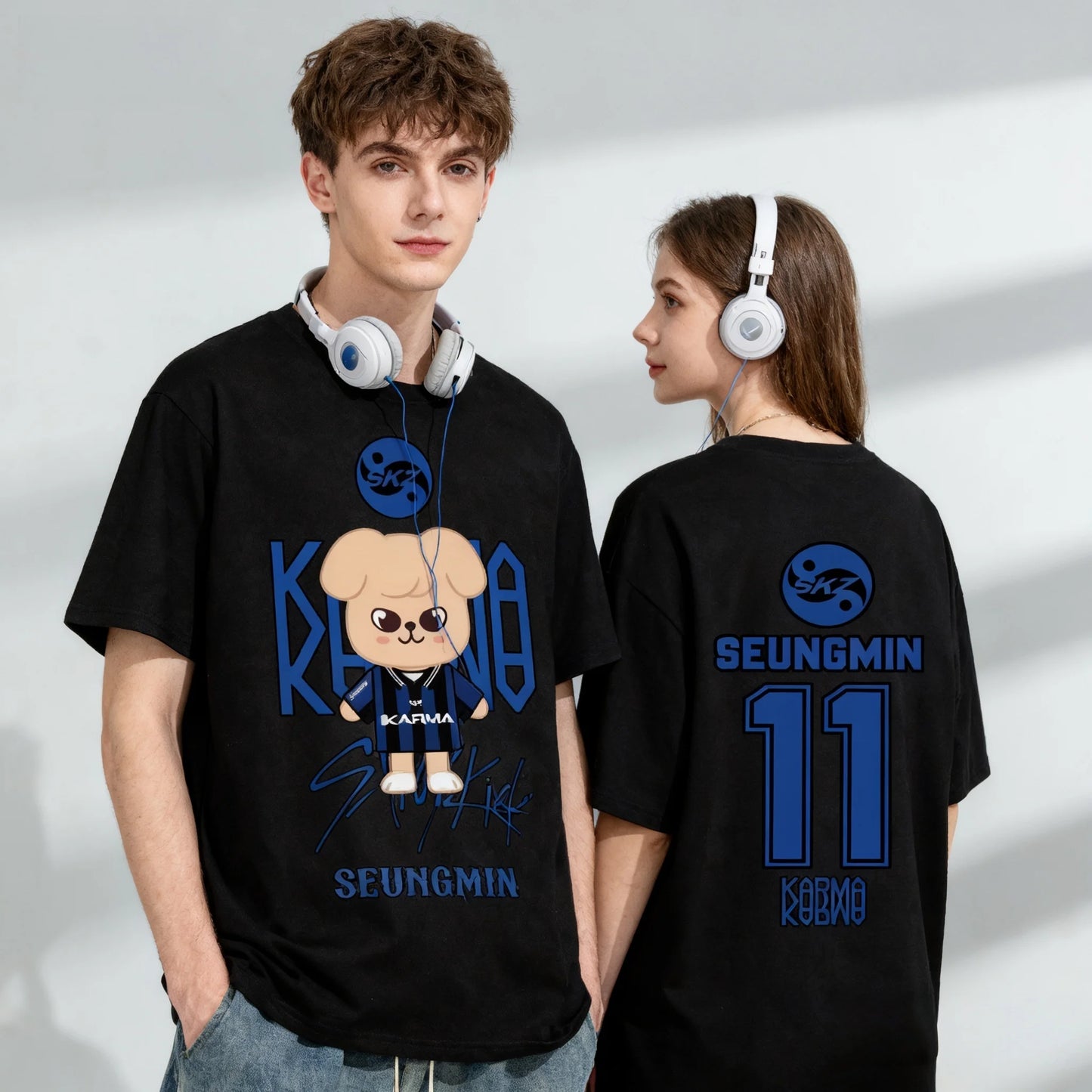Hot Selling KPOP KARMA HYUNJIN Cartoon Print Oversized Casual Cute Fashion T-shirt Korean Fashion Fan T-shirt Harajuku Top