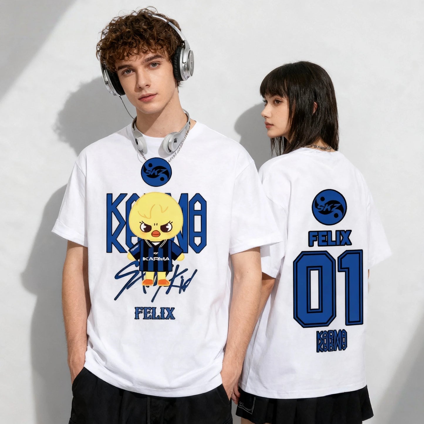 Hot Selling KPOP KARMA HYUNJIN Cartoon Print Oversized Casual Cute Fashion T-shirt Korean Fashion Fan T-shirt Harajuku Top