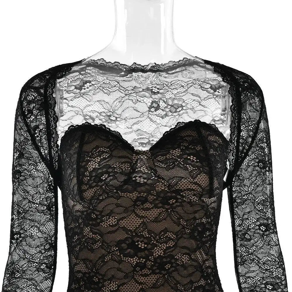 Townlike Lace Slim Bodycon Maxi Long Dress Women 2025 Summer Autumn Winter Dress Nightclub Sexy Party Dresses With Shawl Lining