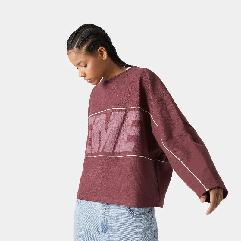 Harajuku Hip-hop Trendy Brand Oversized Cotton Round Neck T-shirt Men Casual Y2K High Street Letter Loose Long-sleeved Top Women