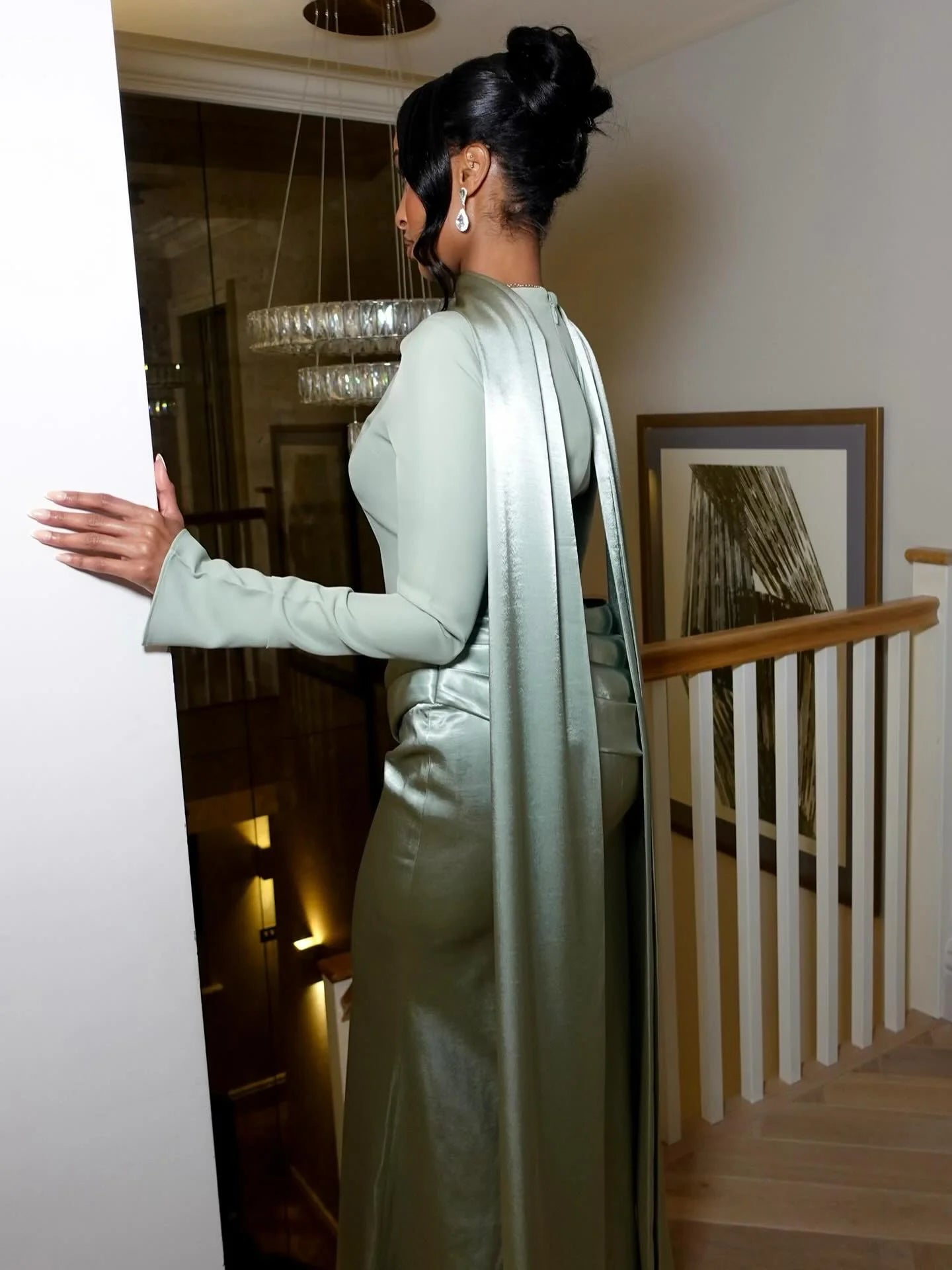 Green Long Sleeves Prom Dresses Pleated Evening Dresses Mermaid vestidos de gala Floor Length Formal Party Dress Customized