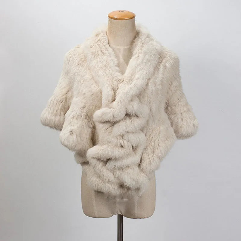 Women Winter Real Rabbit Fur Shawl With Wave Cut Fashion Wholesale Thick Warm Female Natural Fur Wrap With Hooks