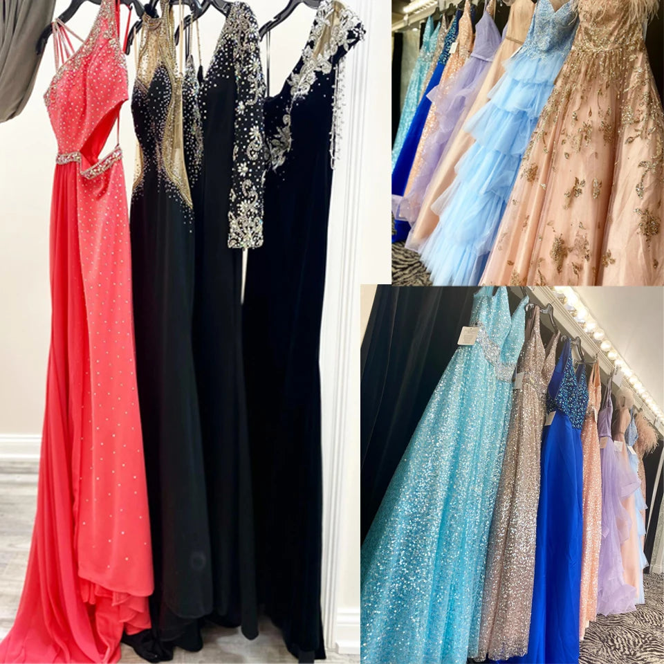 Amanda Sparkly Sequins and Beads Evening Dress Pleat Scoop Neck Trumpet Sleeveless Diamond Pageant Vestidos De Gala Customized