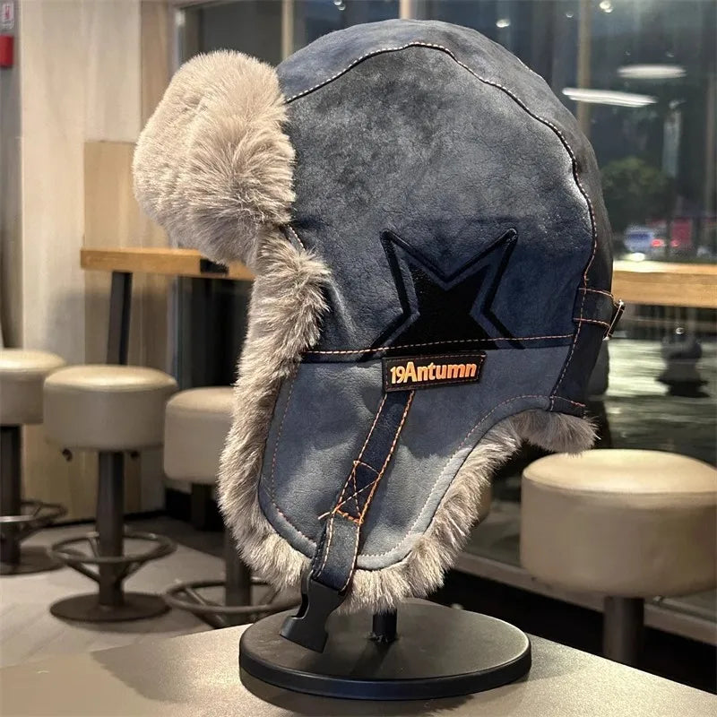 Winter Unisex Lei Feng Hat - Fleece-Lined Thickened Warm & Ear-Flap Windproof for Outdoor Cycling & Skiing (Pilot-Style)