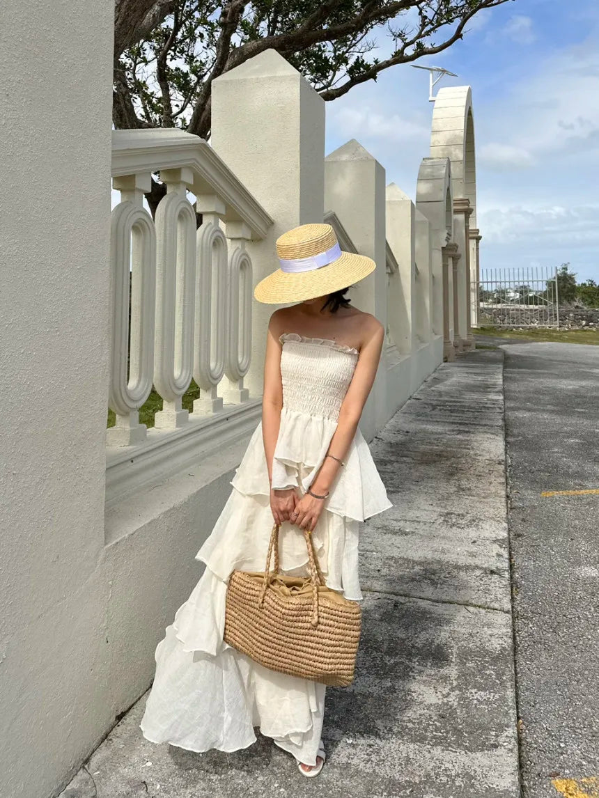 French Style Female Luxurious Strapless Cake Dress Summer Strapless Women Party Dresses Vintage Tiered Wedding Guest Dress 2025
