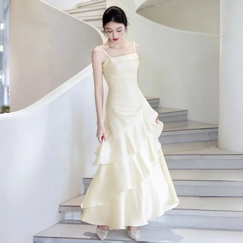 Ele Mermaid Gown with Lace Trim Sundr for Women Birthday Celebration Ball Gown Polyester Fabric Summer Cake Skirt