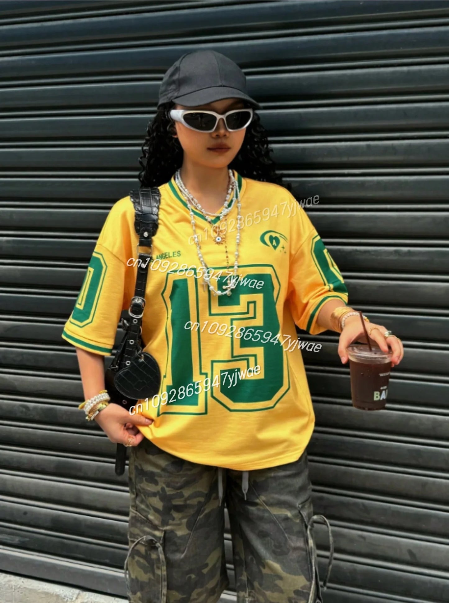 2025 Women Los Angeles Number 13 Print V-Neck Short Sleeve T-Shirt Summer Tee Baseball Jerseys Stripe daily Sport T-Shirt