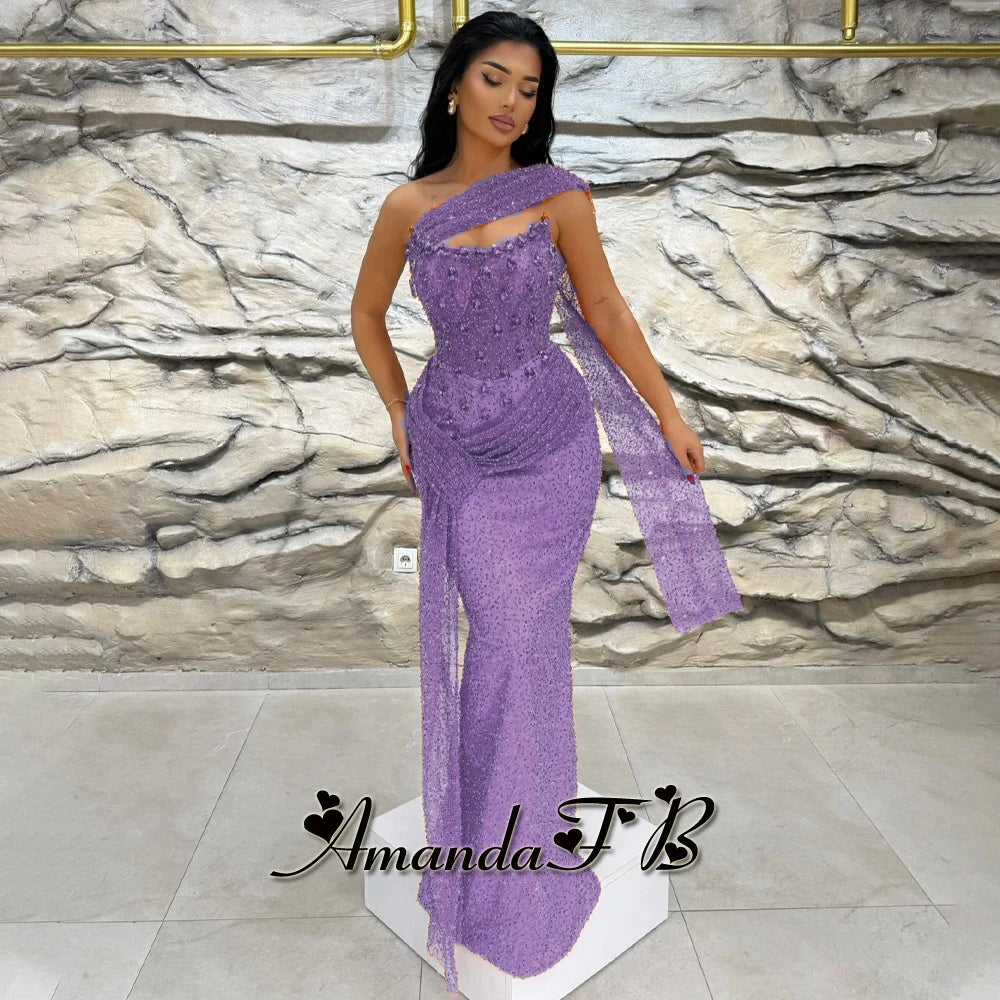 Amanda Sparkly Sequins and Beads Evening Dress Pleat Scoop Neck Trumpet Sleeveless Diamond Pageant Vestidos De Gala Customized