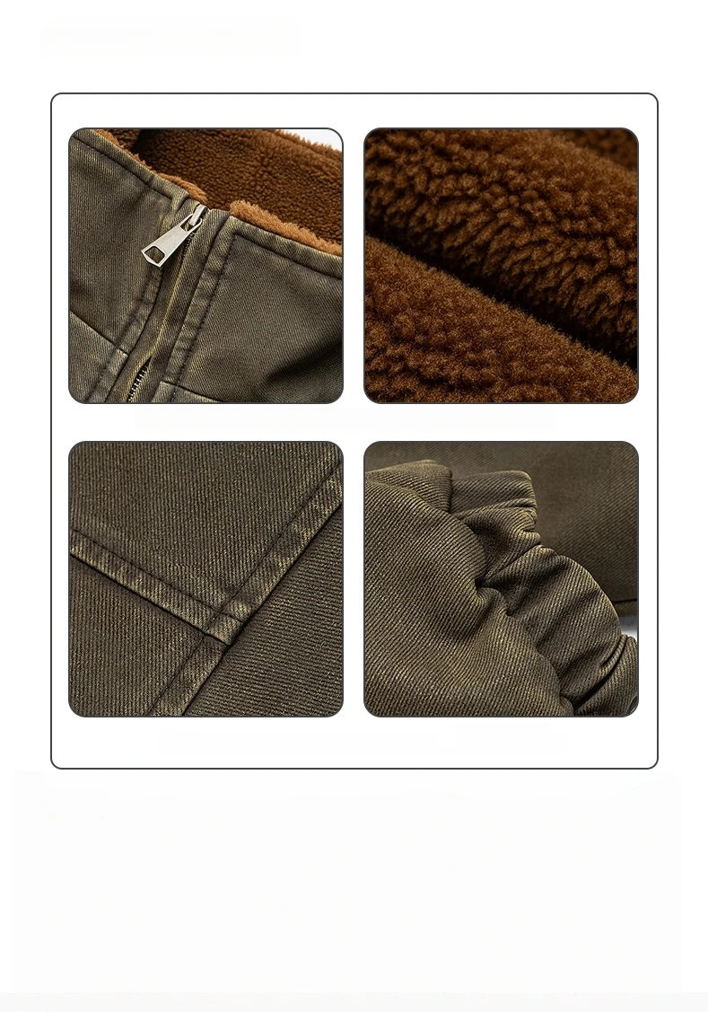 Winter Heavyweight Mens Jacket Japanese Vintage PU Coated Windproof Thick Fleece Lined Warm Distressed Streetwear Long Coat Male