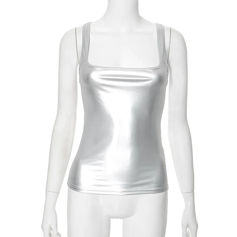 Women's Solid Square Collar Tank Top Sleeveless Y2K Korean Fashion Edgy Summer Ropa De Mujer Camison Verano