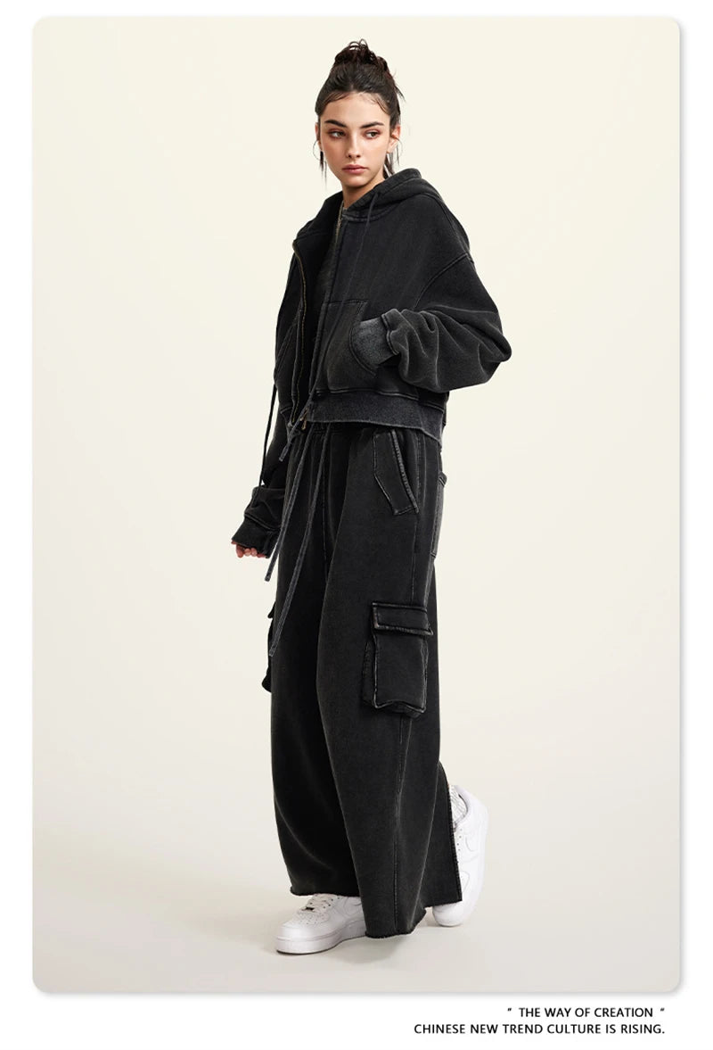 ZODF Retro 2025 Winter Women Short Zipper Hoodies Female Girls Loose 355gsm Thick Fleece Hooded Zip-up Coat Streetwears HY0448