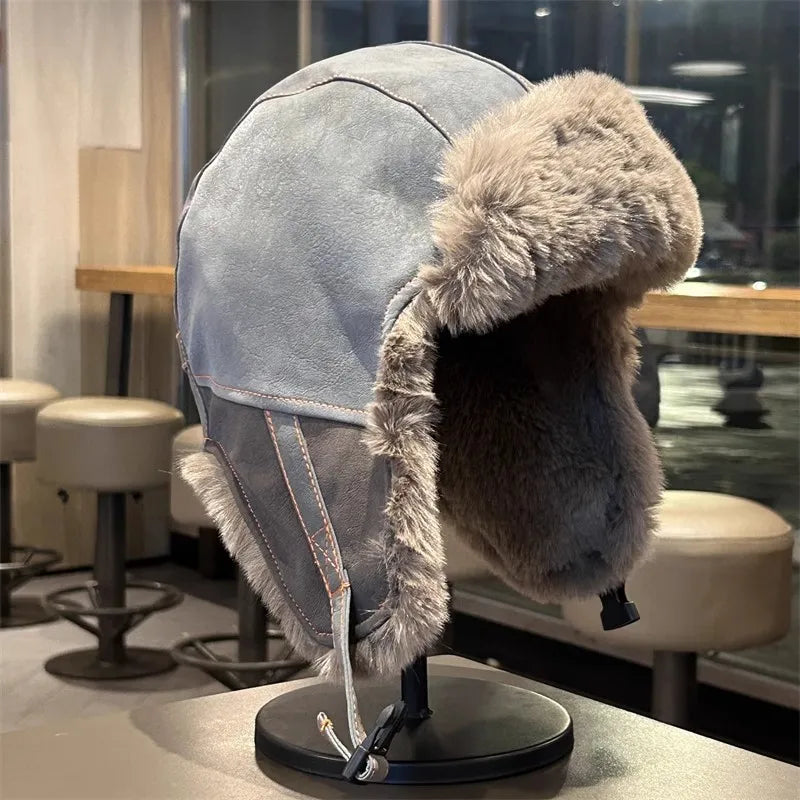 Winter Unisex Lei Feng Hat - Fleece-Lined Thickened Warm & Ear-Flap Windproof for Outdoor Cycling & Skiing (Pilot-Style)