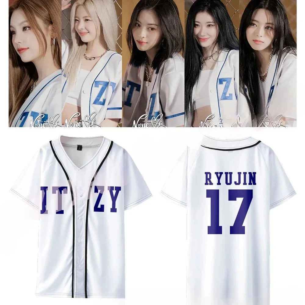 KPOP ITZY None of My Business Merch Baseball Jersey T-shirt YUNA RYUJIN CHAERYEONG LIA YEJI  Short Sleeve Graphic Tees Adult/Kid