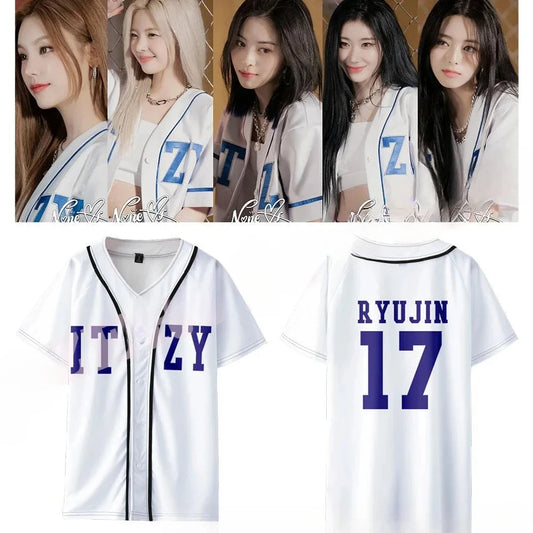KPOP ITZY None of My Business Merch Baseball Jersey T-shirt YUNA RYUJIN CHAERYEONG LIA YEJI  Short Sleeve Graphic Tees Adult/Kid